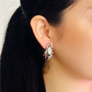 Stainless Steel Rhinestone with pearls Chunky Tear Drop Earrings, statement stud